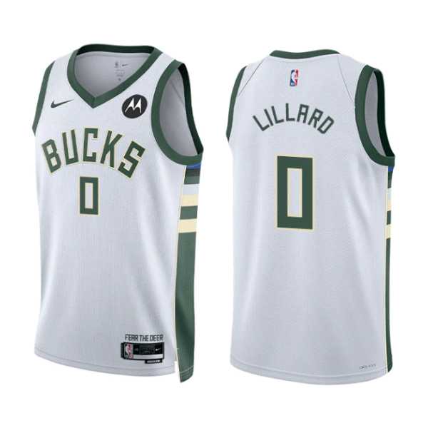 Men%27s Milwaukee Bucks #0 Damian Lillard White Stitched Basketball Jersey Dzhi->milwaukee bucks->NBA Jersey